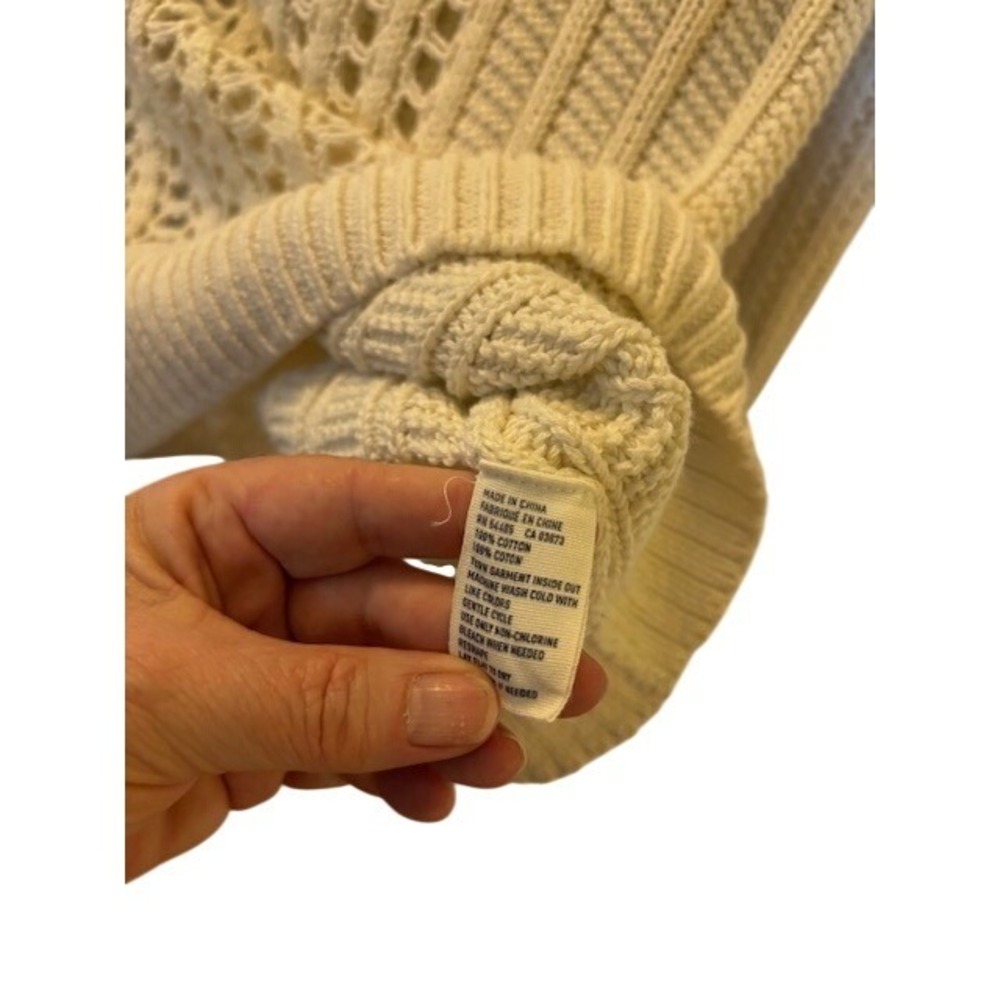 American Eagle Cream Crochet Knit Hoodie Sweater Cotton Boho Beach Women's L - Picture 3 of 8